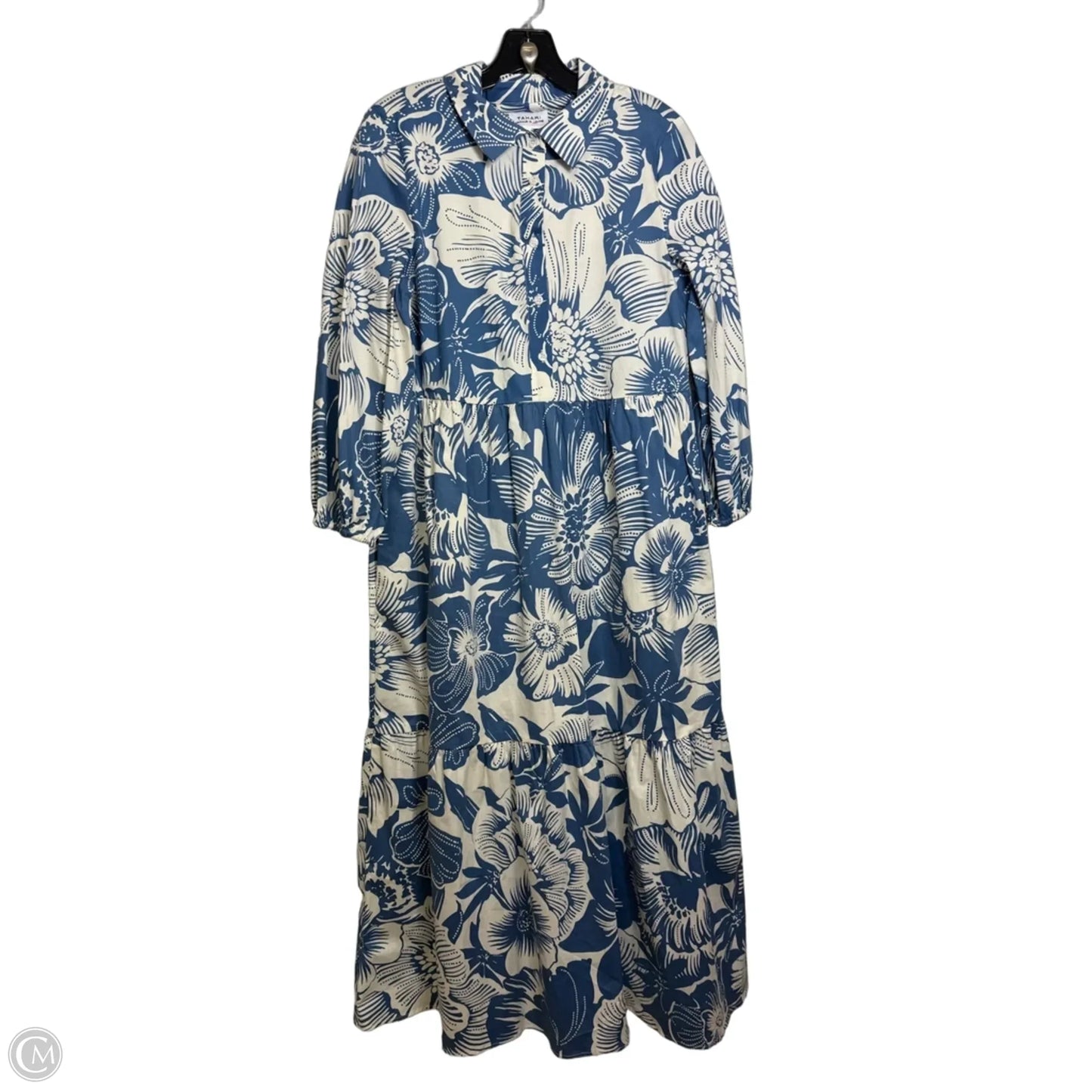 Dress Casual Maxi By Tahari By Arthur Levine In Blue & White, Size: M
