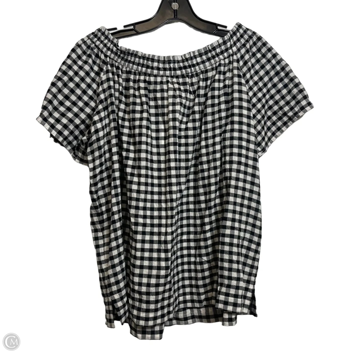 Top Short Sleeve By Loft In Checkered Pattern, Size: L