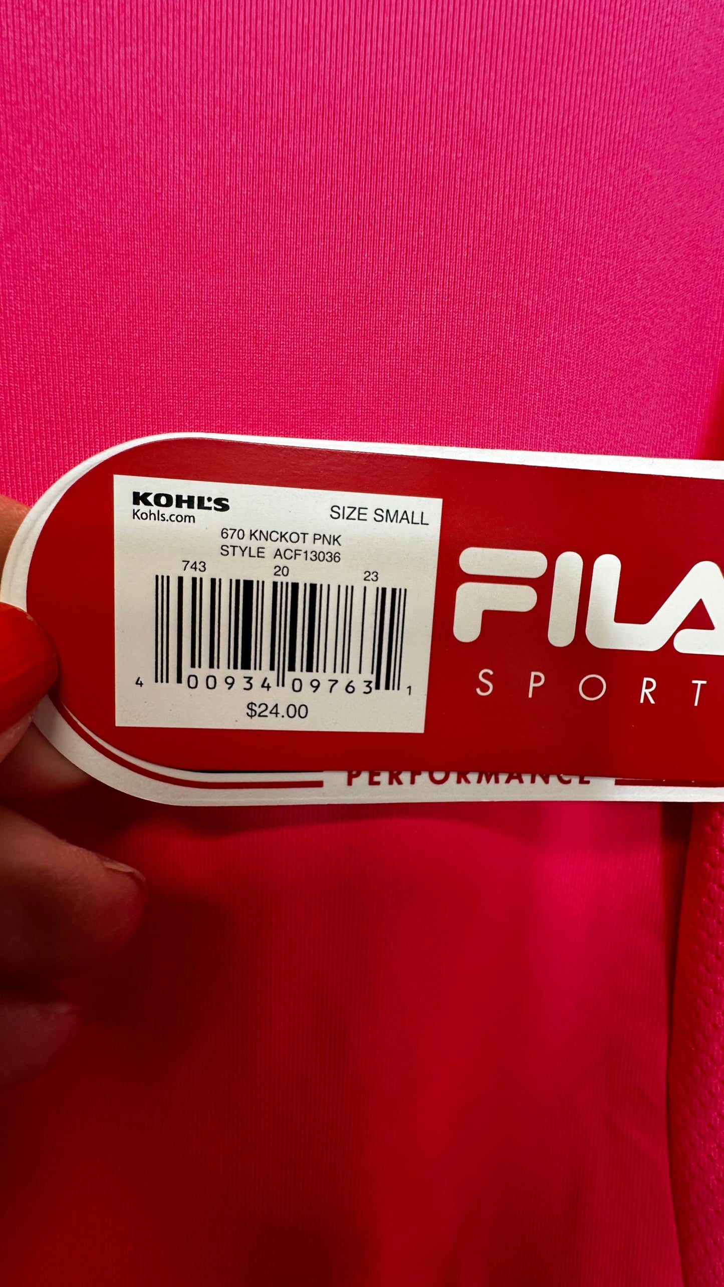 Hot Pink Athletic Top Long Sleeve Crewneck Fila, Size S