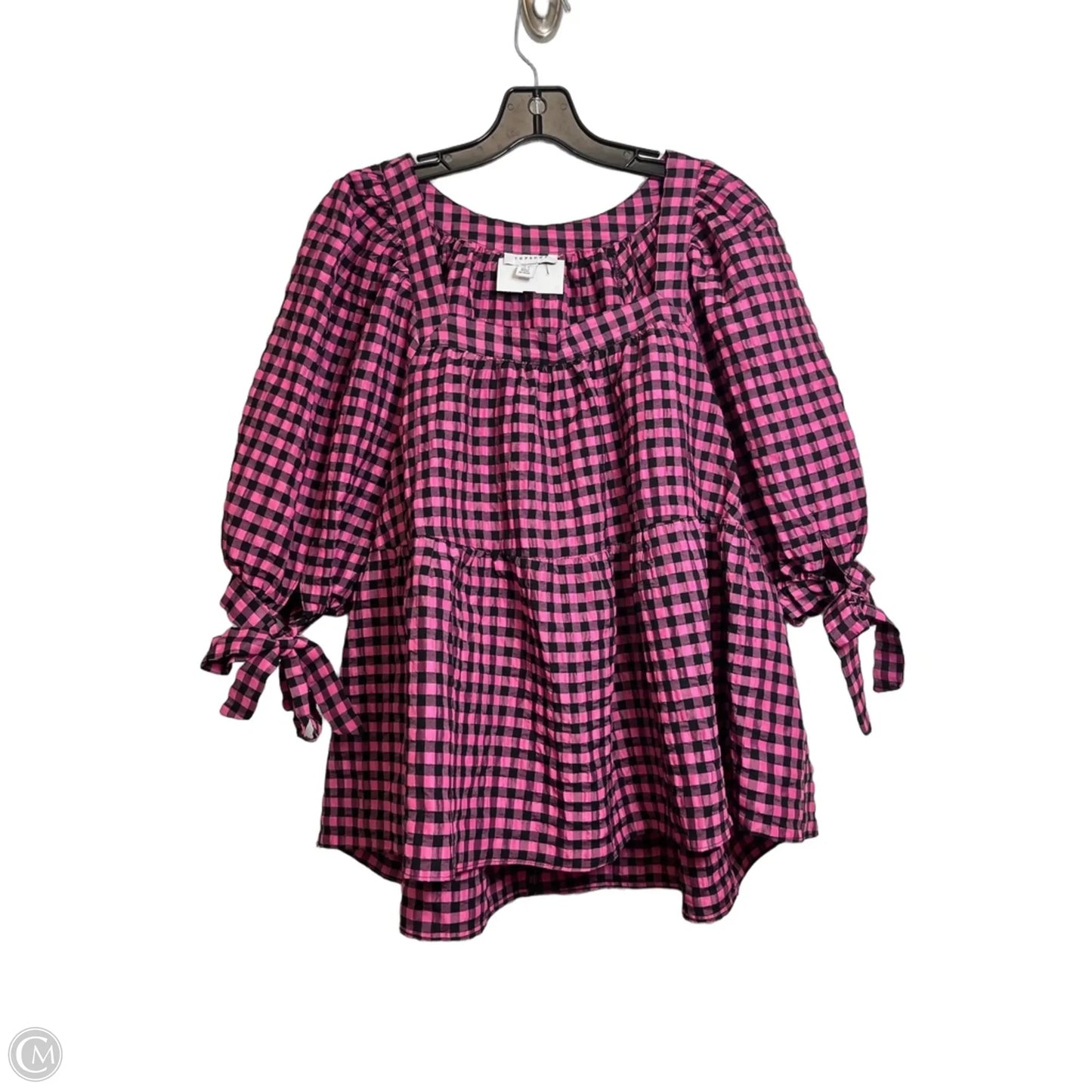 Top 3/4 Sleeve Basic By Top Shop In Plaid Pattern, Size: 10