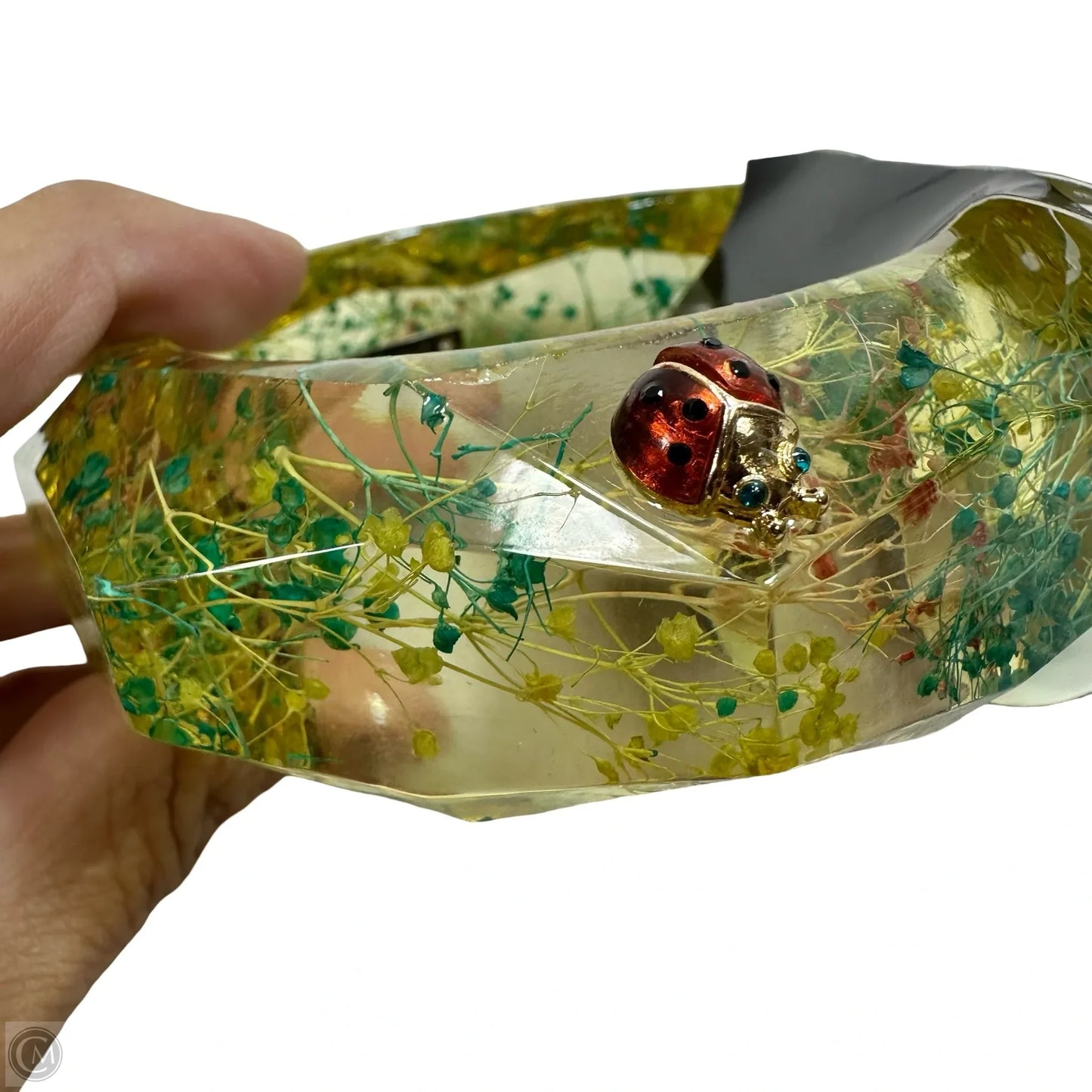 Sweetness & Light" clear Lucite dried flower and ladybug Bangle By Betsey Johnson