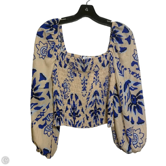 Top Long Sleeve By Sienna Sky In Blue & Cream, Size: L