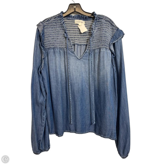 Top Long Sleeve By Cloth & Stone In Blue Denim, Size: Xl