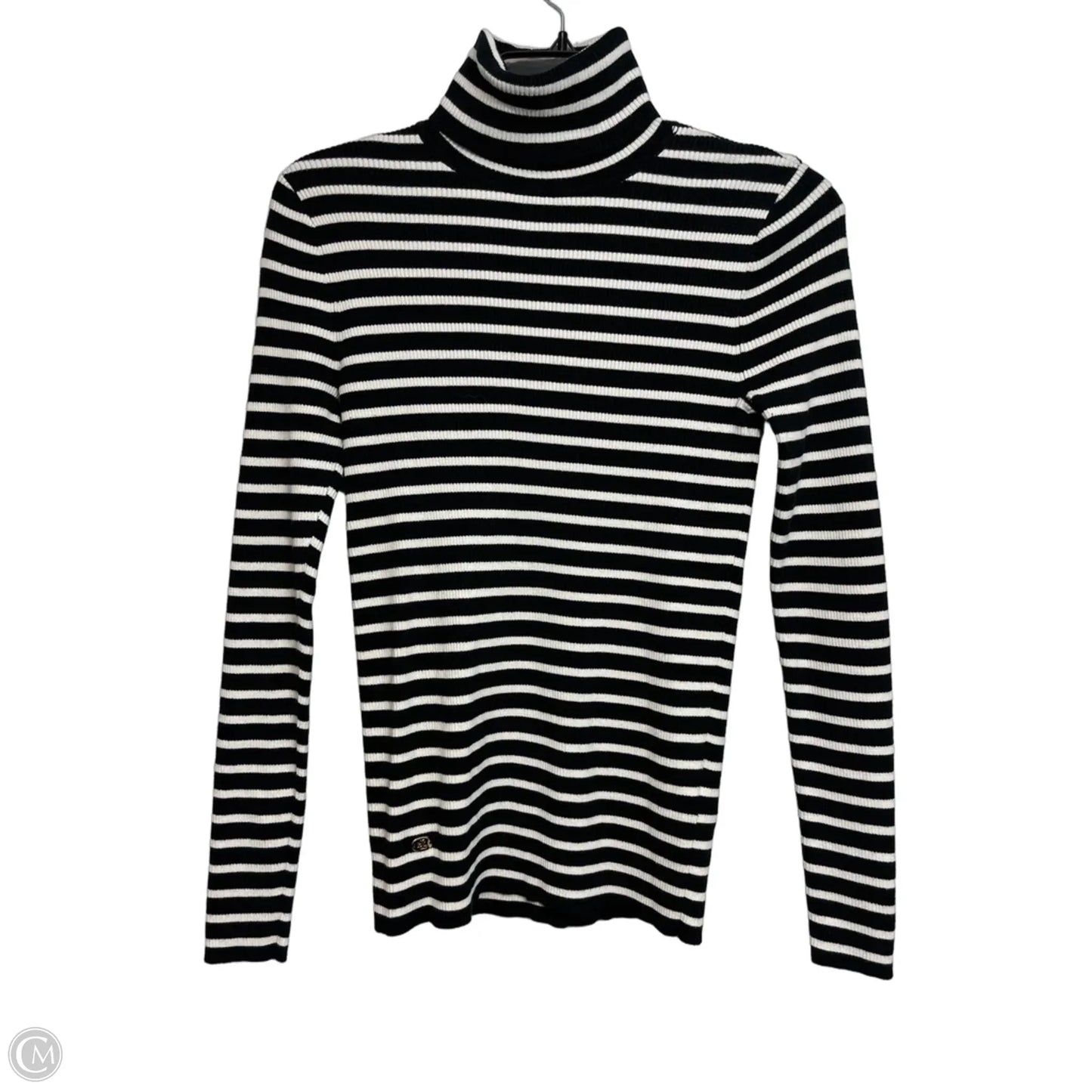 Top Long Sleeve By Lauren By Ralph Lauren In Black & White, Size: M