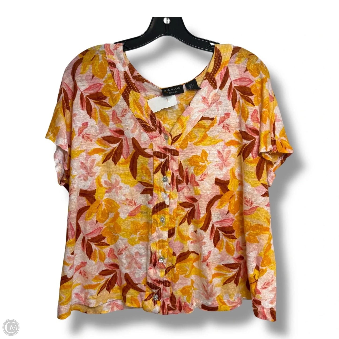 Top Short Sleeve By Tahari By Arthur Levine In Tropical Print, Size: Xl