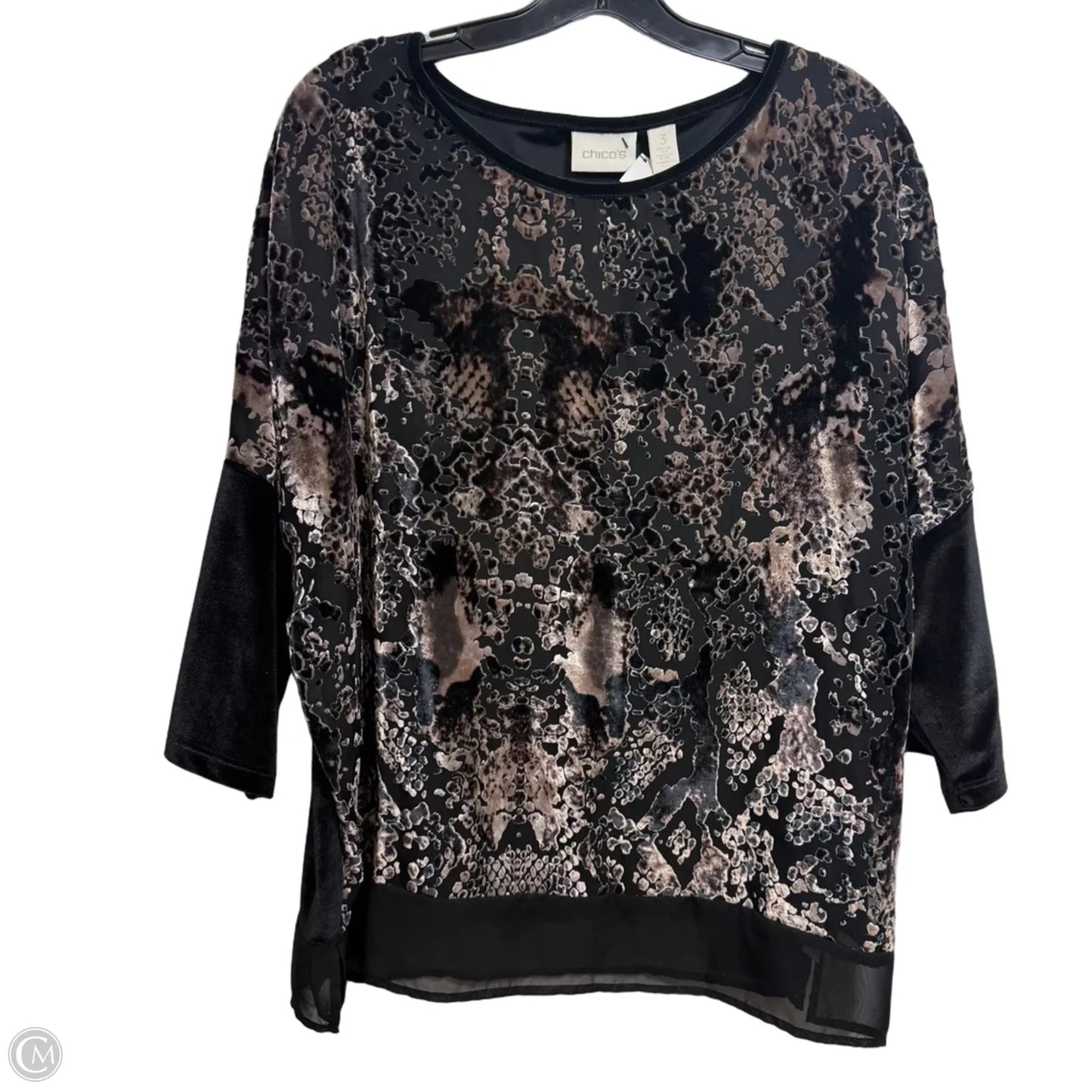 Top Long Sleeve Basic By Chicos In Black & Tan, Size: Xl
