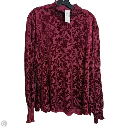 Top Long Sleeve Basic By Maurices In Maroon, Size: 3x