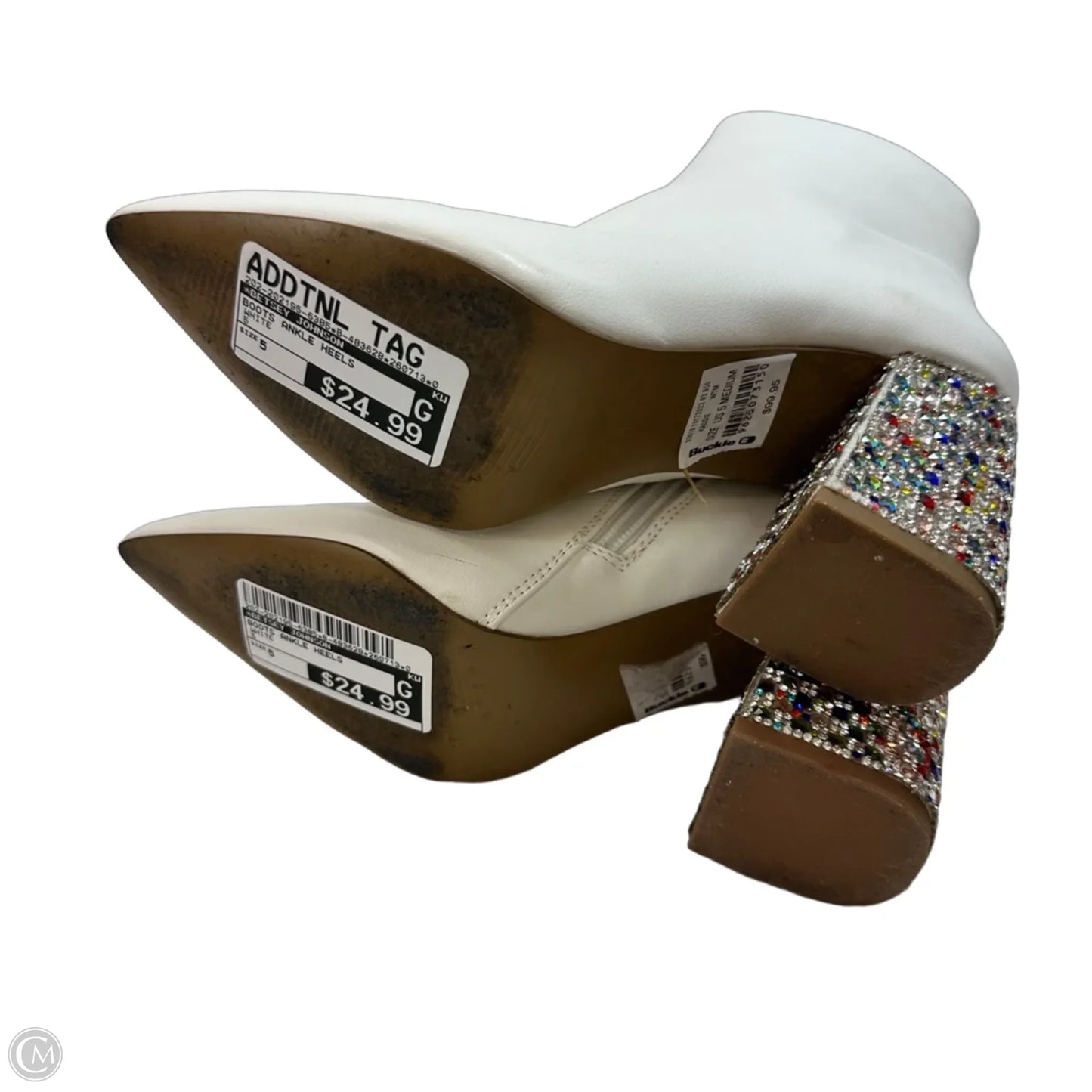 Boots Ankle Heels By Betsey Johnson In White, Size: 5