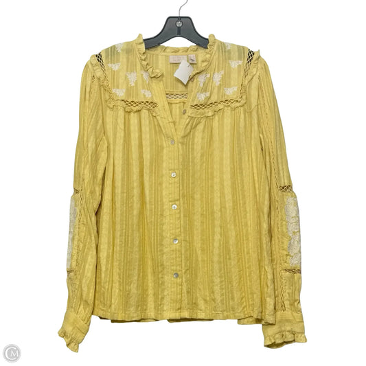 Top Long Sleeve By Logo In Yellow, Size: M