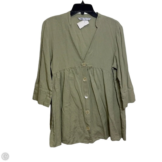 Top Long Sleeve By Zara In Green, Size: Xs