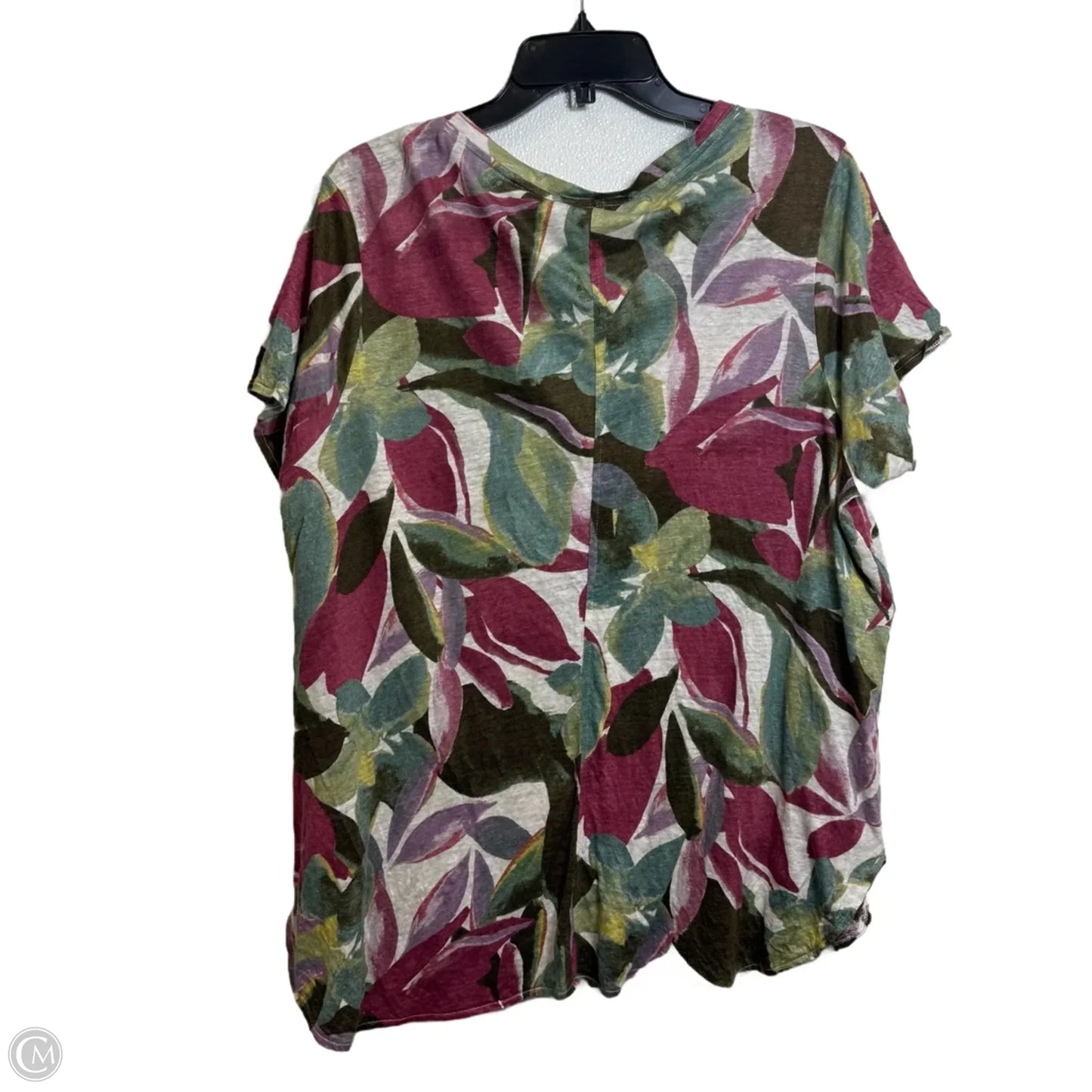 Linen Top Short Sleeve By Tahari In Floral Print, Size: 2x