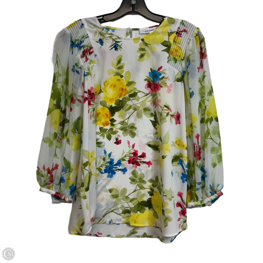 Top 3/4 Sleeve By Calvin Klein In Floral Print, Size: S