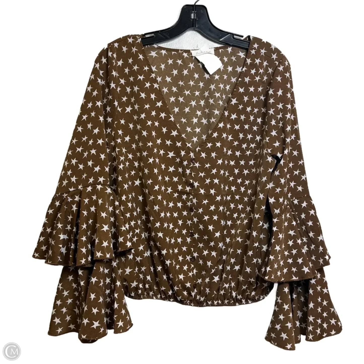 Top Long Sleeve By Bucketlist In Brown & White, Size: M