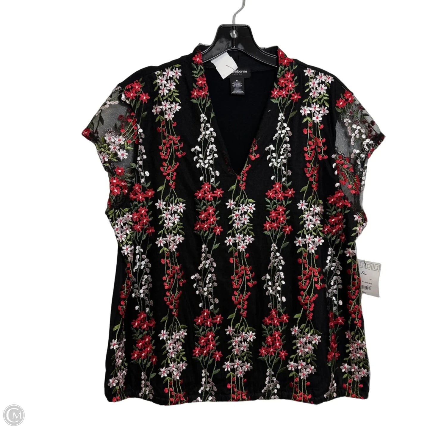 Top Short Sleeve By Liz Claiborne In Black & Red, Size: Xl