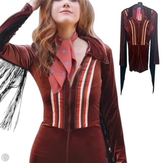 70s inspired Rainbow Chaser velvet romper By Miracle Eye In Copper, Size: M