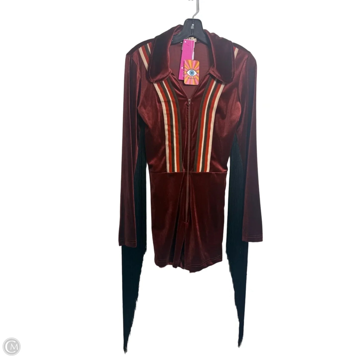 70s inspired Rainbow Chaser velvet romper By Miracle Eye In Copper, Size: M
