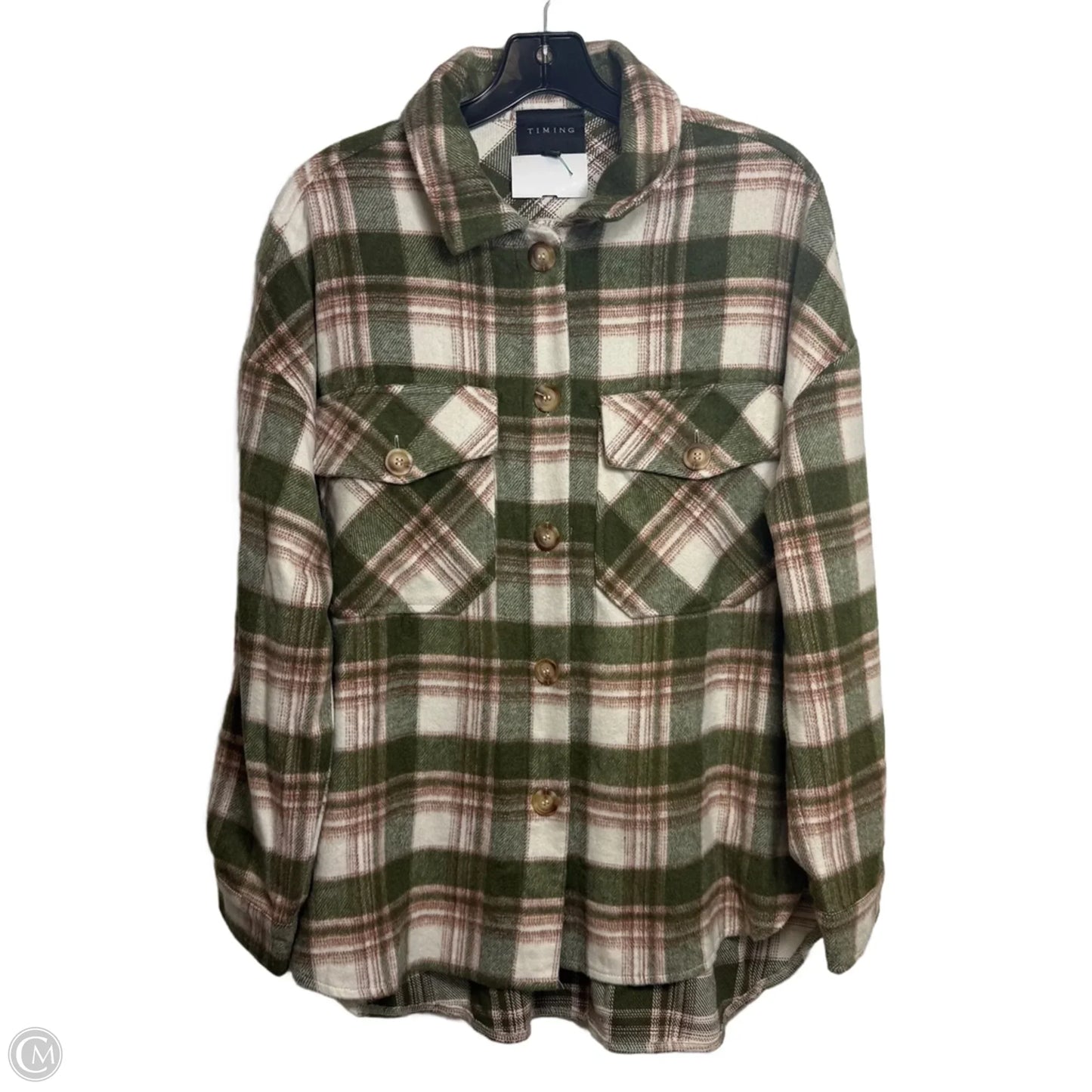 Top Long Sleeve By Timing In Plaid Pattern, Size: S