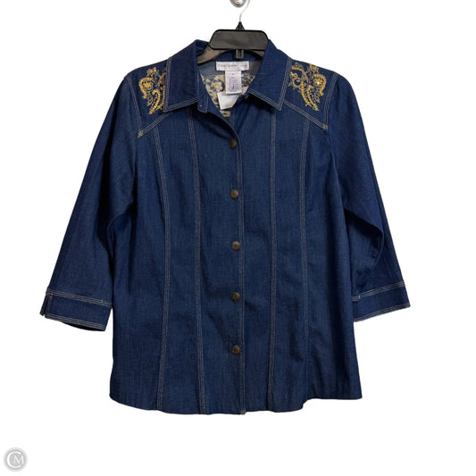 Top 3/4 Sleeve By Susan Graver In Blue & Gold, Size: S