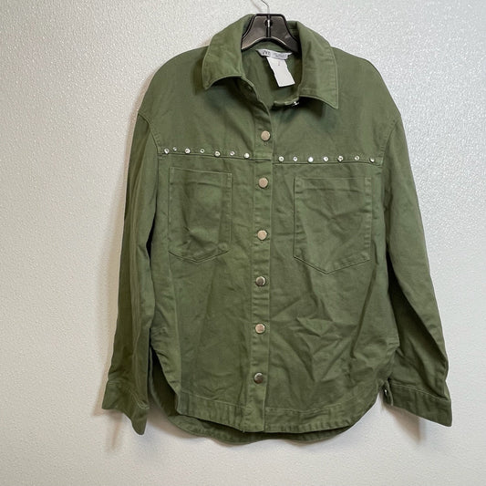 Jacket Shirt By Zara In Olive, Size: S