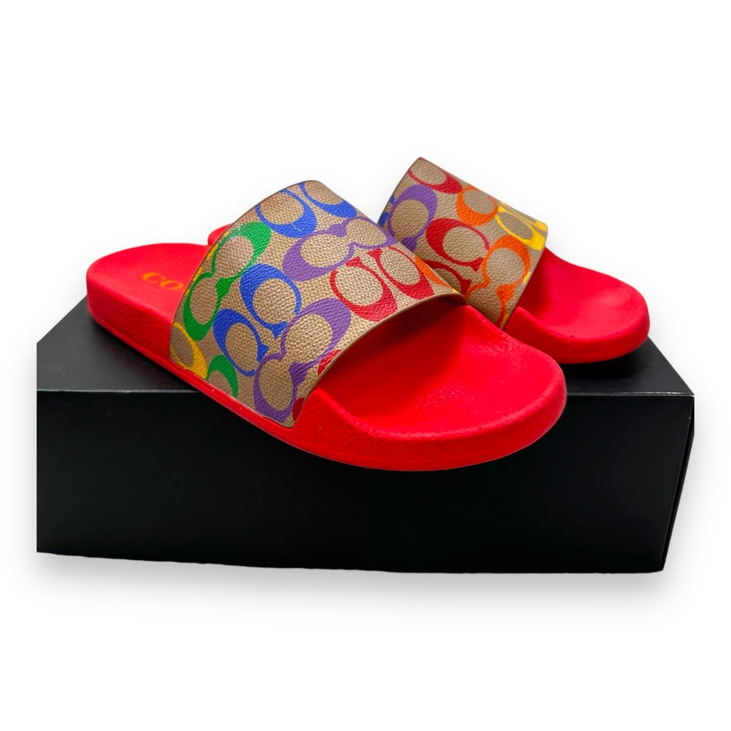 Sandals Flats By Coach In Rainbow Print, Size: 9