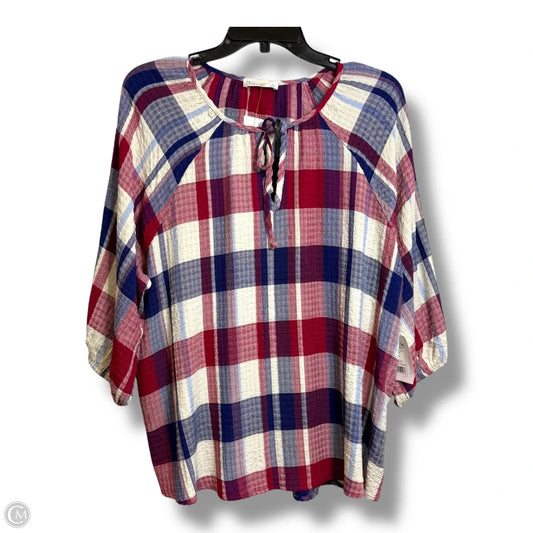 Top 3/4 Sleeve By 89th And Madison In Plaid Pattern, Size: L