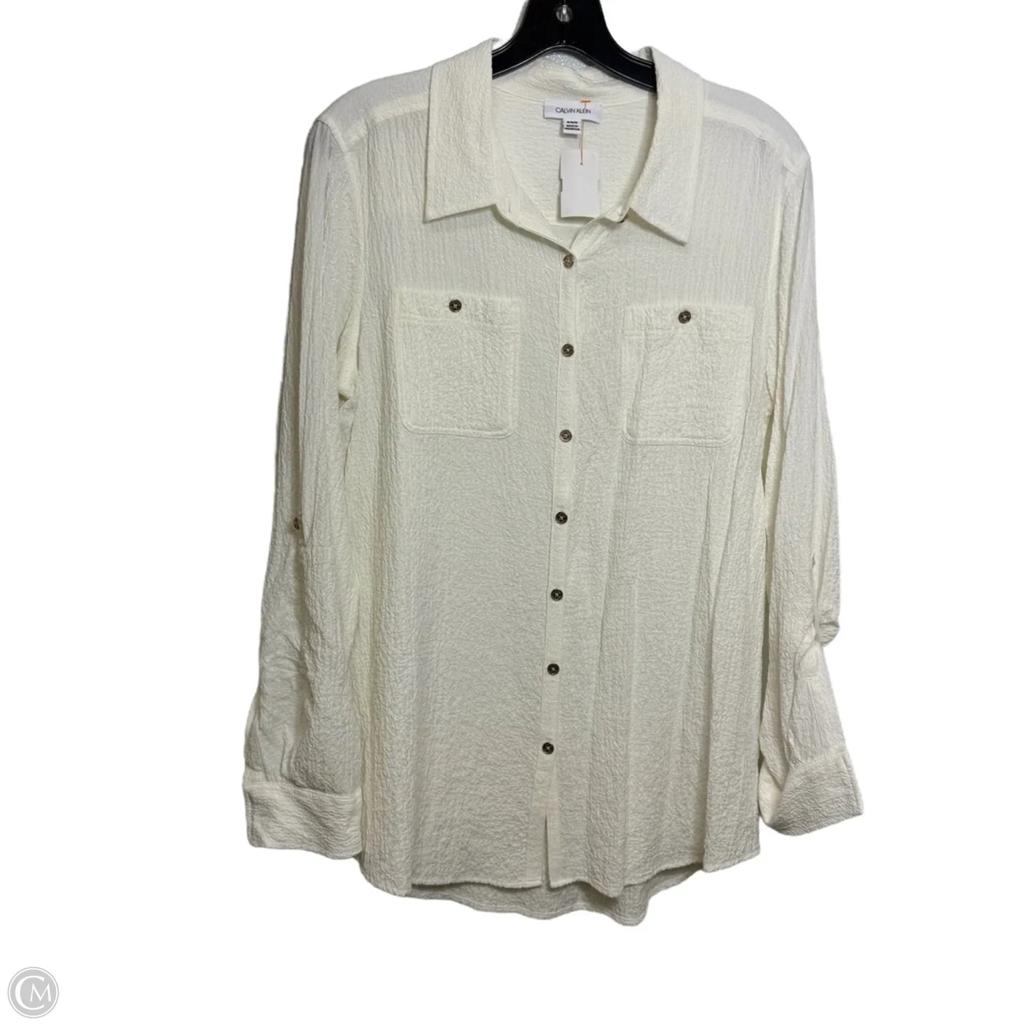 Top Long Sleeve By Calvin Klein In White, Size: Medium