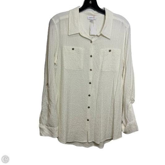Top Long Sleeve By Calvin Klein In White, Size: Medium