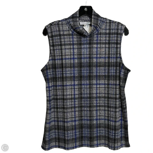 Top Sleeveless By Calvin Klein In Plaid Pattern, Size: L