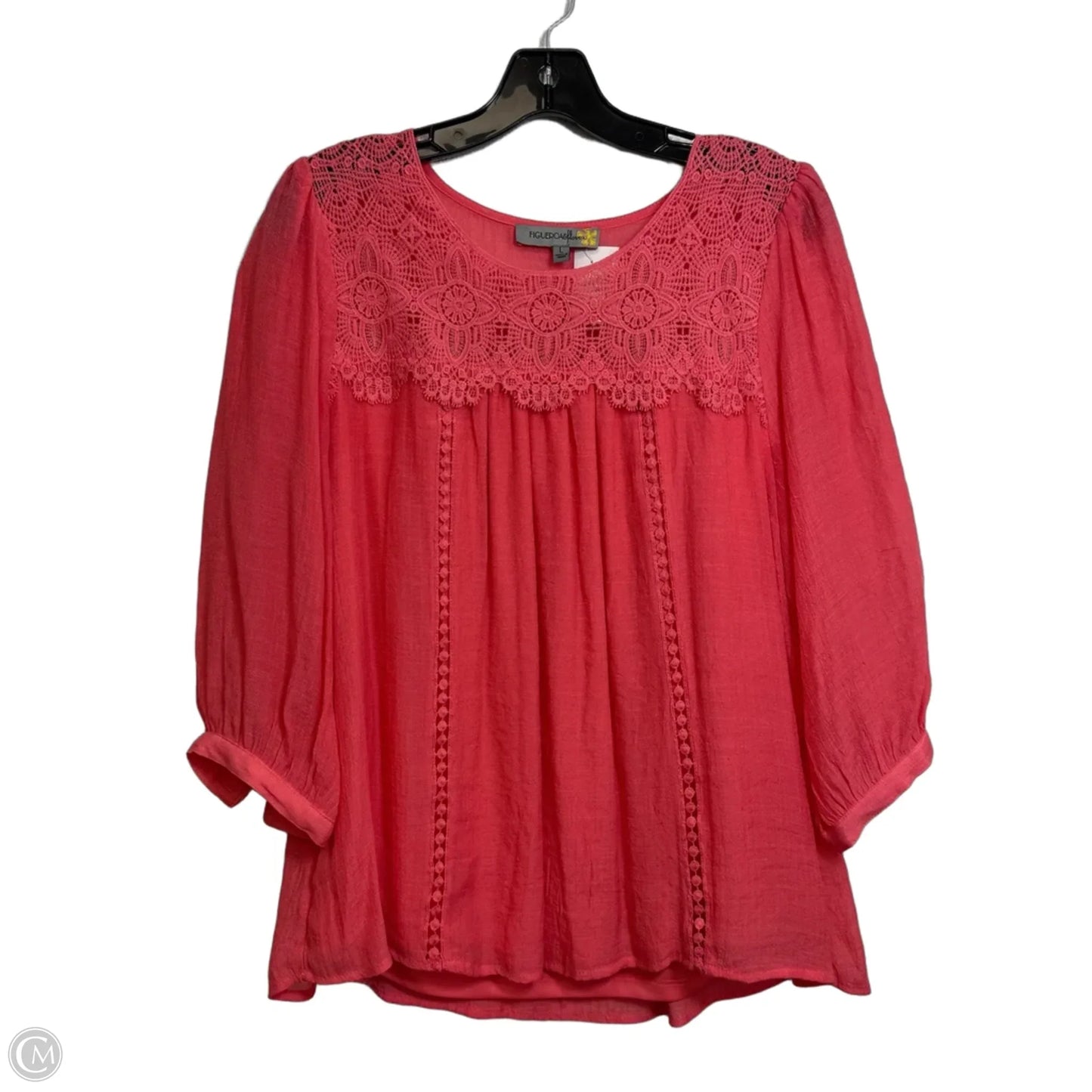 Top 3/4 Sleeve By Figuero & Flower In Coral, Size: L