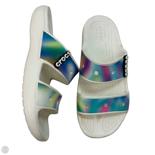 Sandals Flats By Crocs In Rainbow Print, Size: 9
