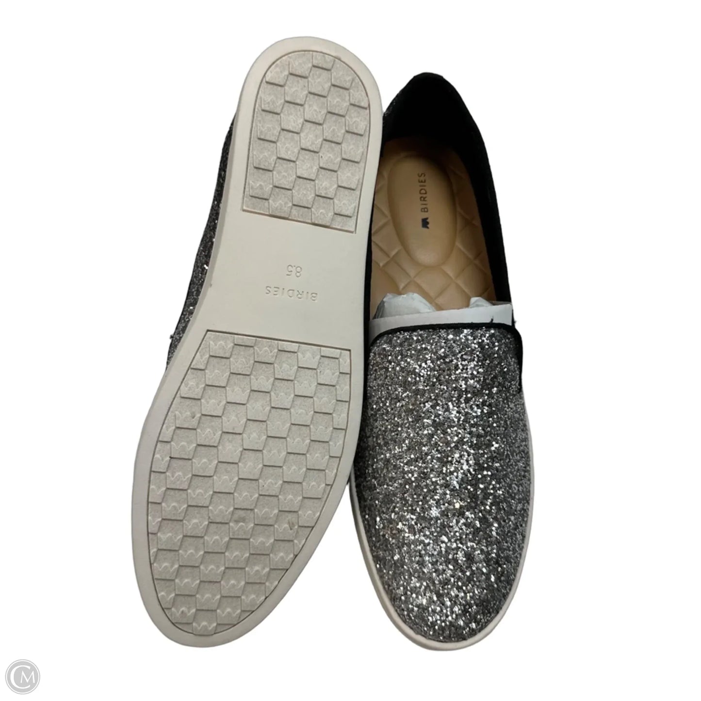 Shoes Flats By Birdies In Silver, Size: 8.5