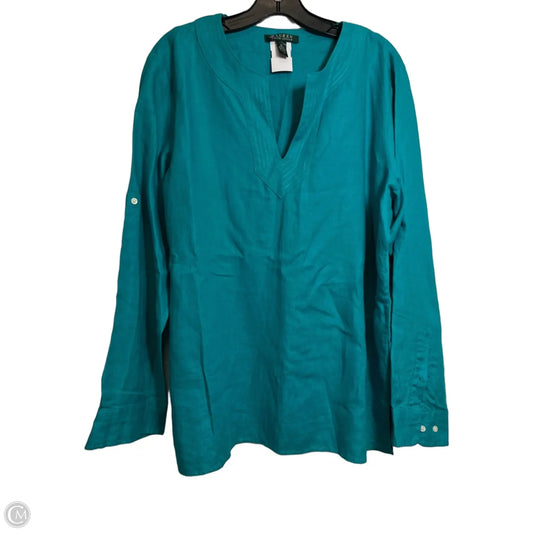 Top Long Sleeve By Lauren By Ralph Lauren In Aqua, Size: Xl