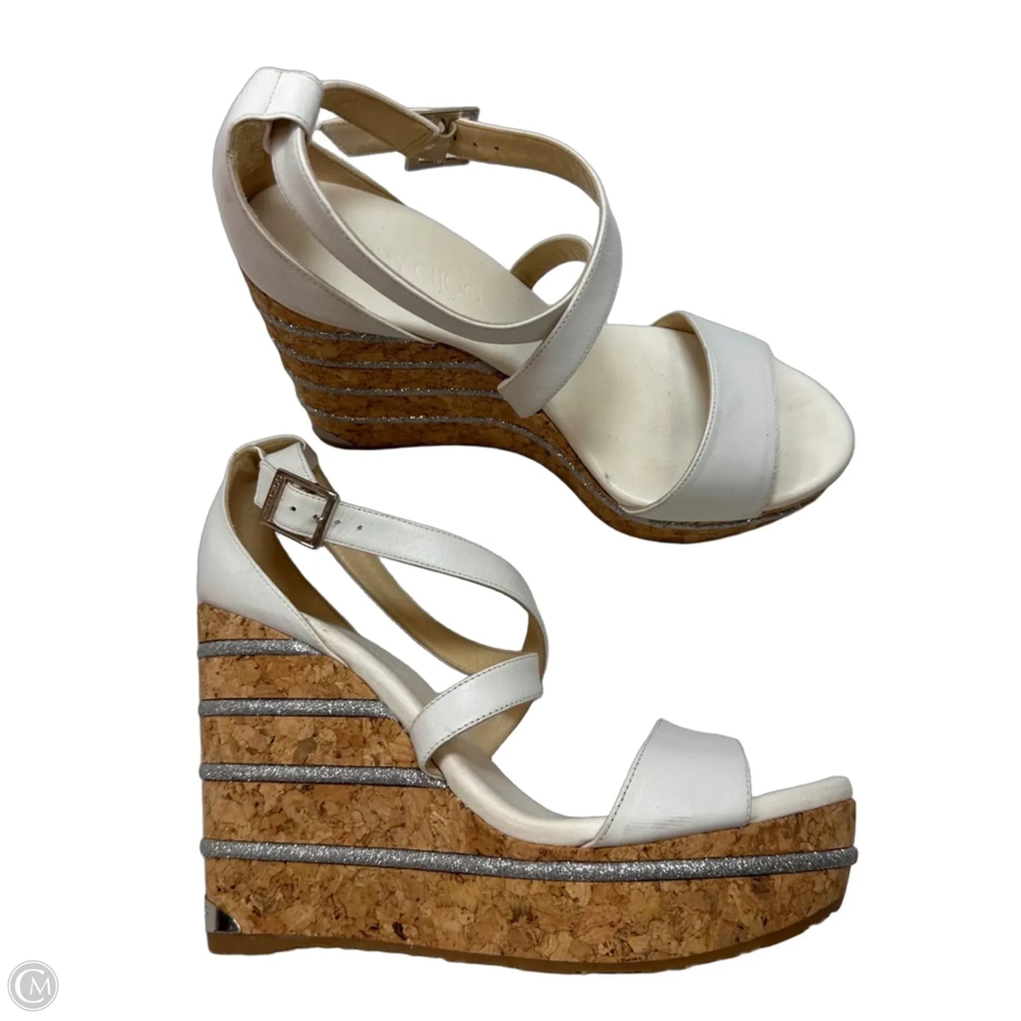 Sandals Luxury Designer By Jimmy Choo In White, Size: 39.5