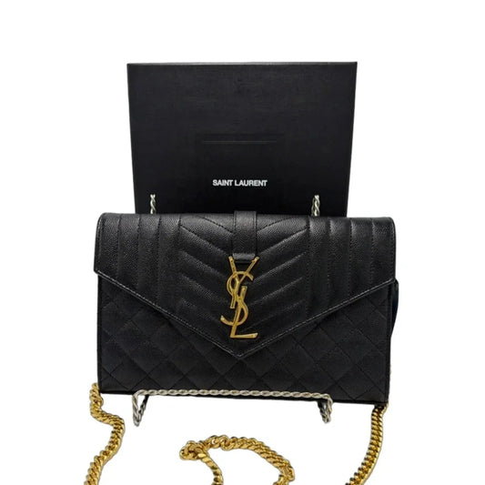 Yves Saint Laurent YSL Envelope Triquilt Luxury Handbag in Black