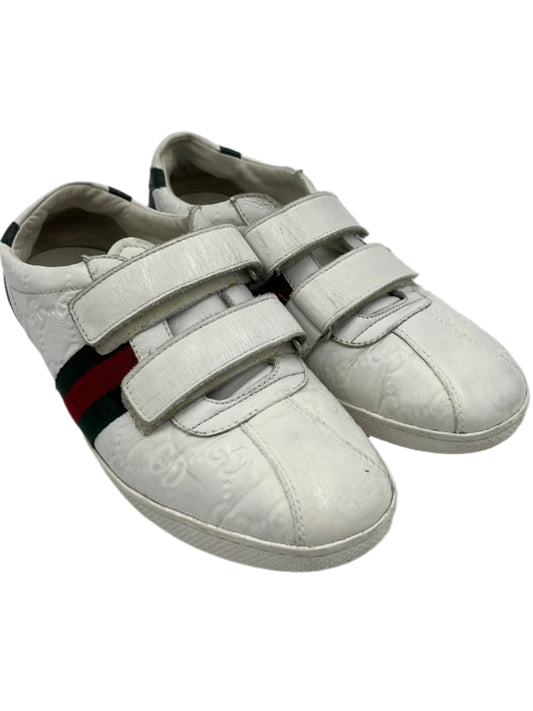 Gucci Leather Low Designer Trainer In White, Size: 5