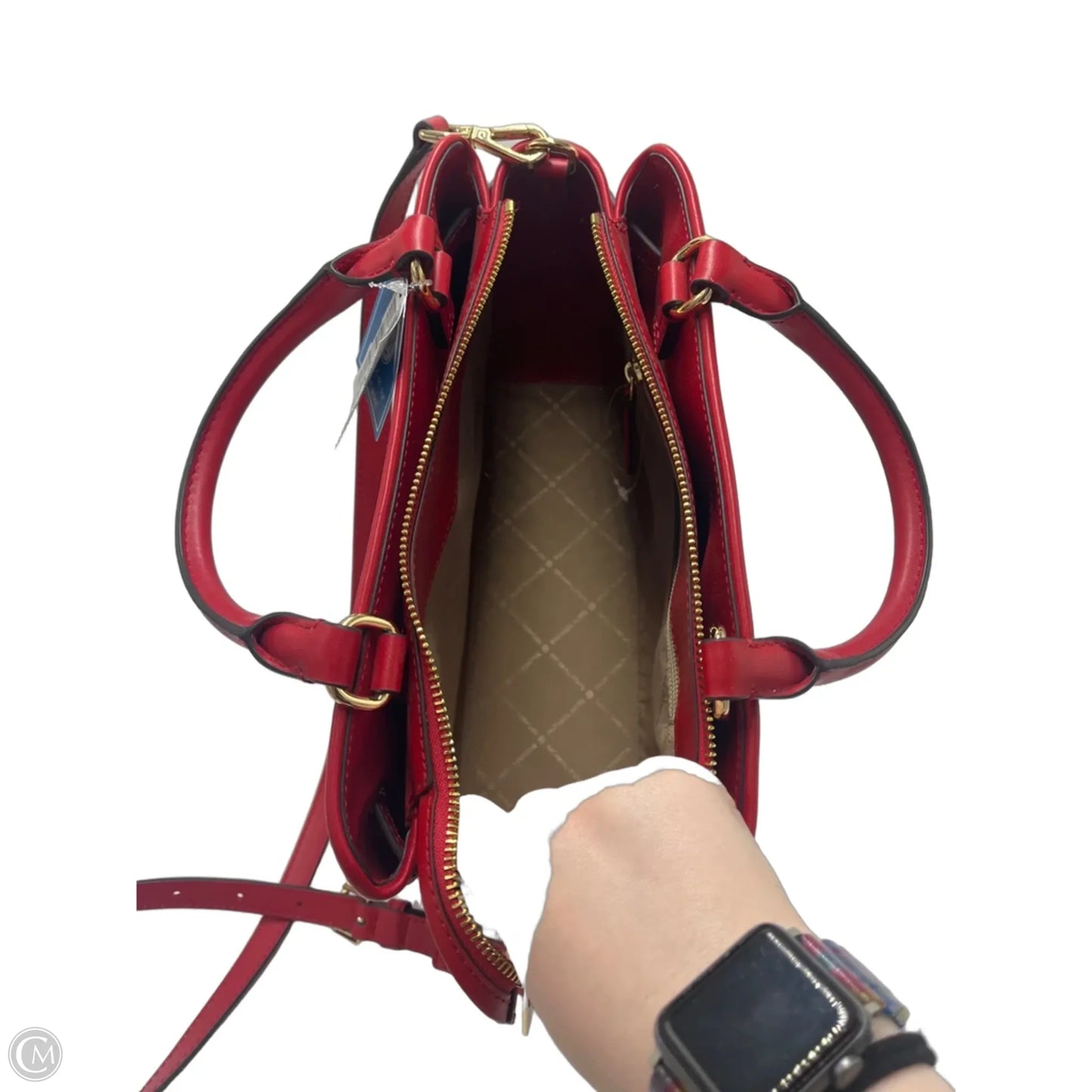 Handbag Designer By Michael Kors Cream/Red