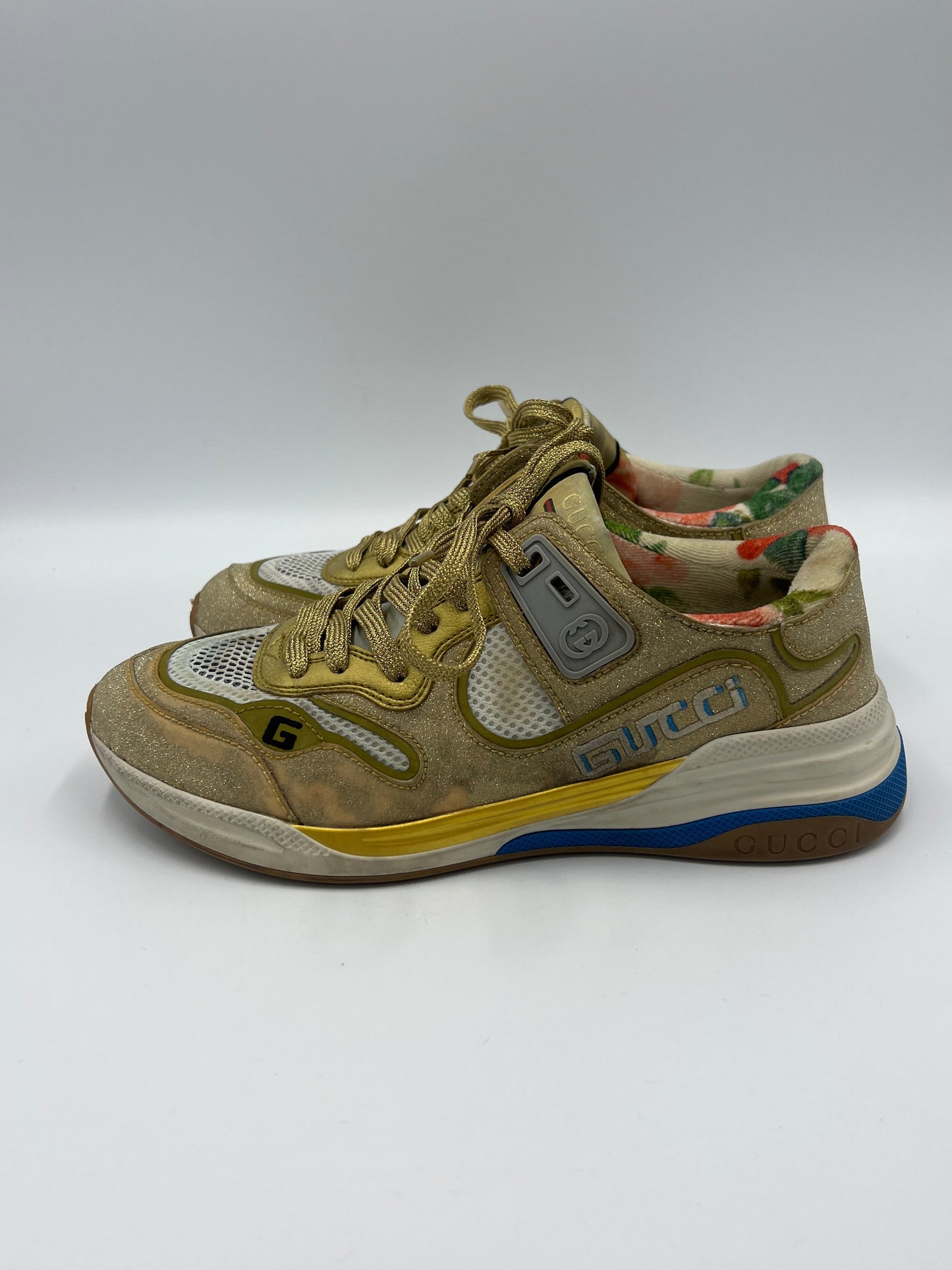 Gucci Gold Ultrapace Designer Sneaker  Sz. 8 (38)