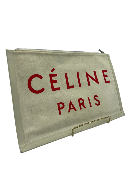 Celine Flat Cream Designer Clutch, Size Large