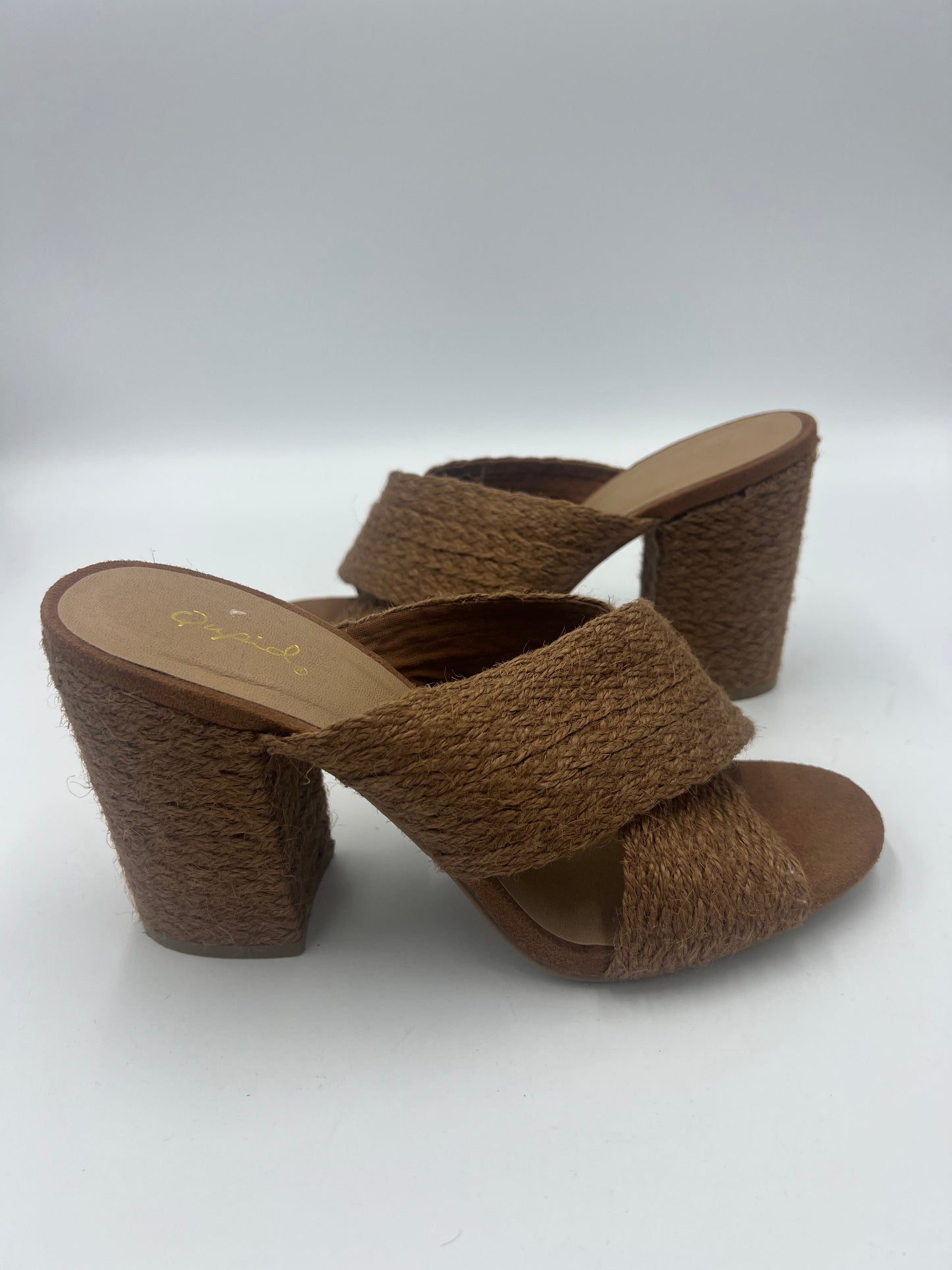 Brown Sandals Heels by Qupid, Size 10