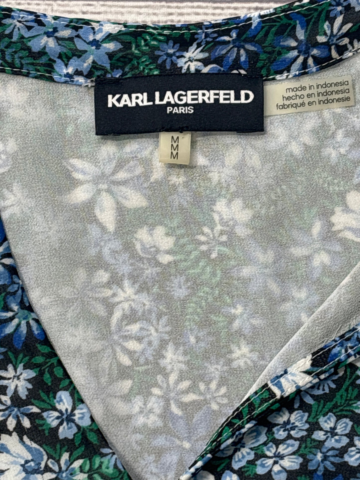 Top Long Sleeve Designer By Karl Lagerfeld In Blue & Green, Size: M