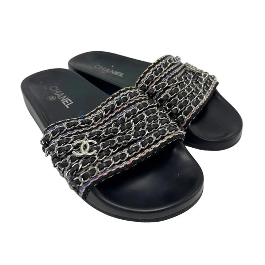 Chanel Chain  Interlocking CC Logo Luxury Slides, Size: 9(39)