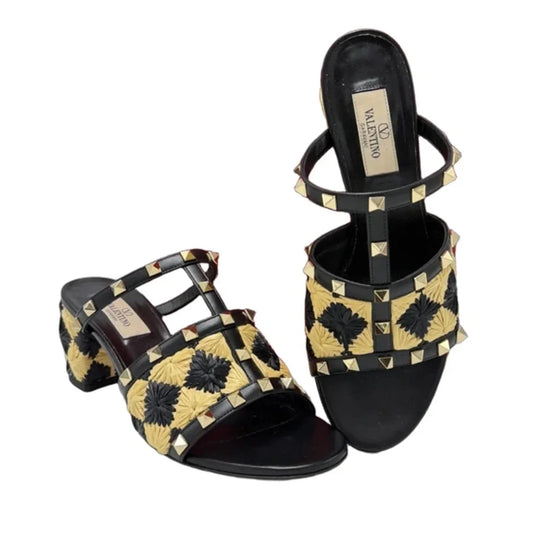 Valentino-Garavani Rockstud Raffia Luxury Heels , Size: 8 (38)