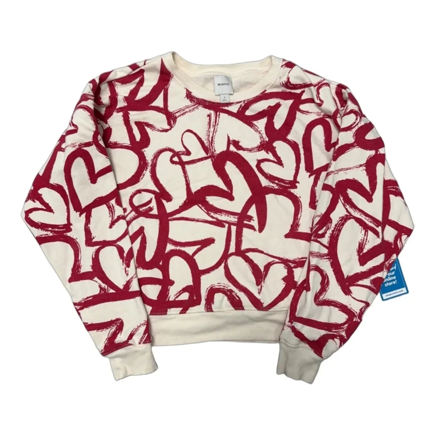 Sweatshirt Crewneck By Maeve In Cream & Red, Size: S