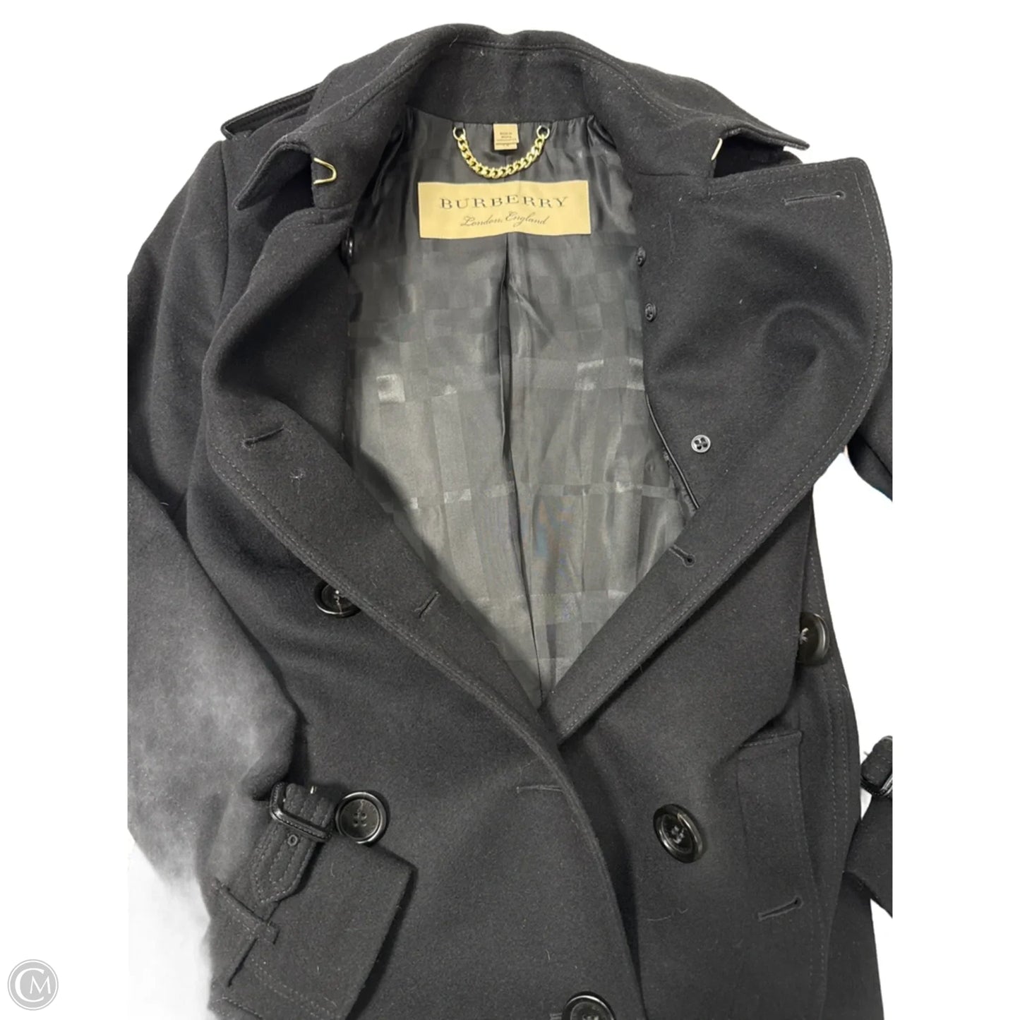Burberry Brit Double Breasted Luxury Coat In Black, Size: 2