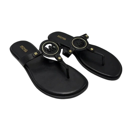 Like New! Sandals Designer By Michael Kors In Black & Gold, Size: 9