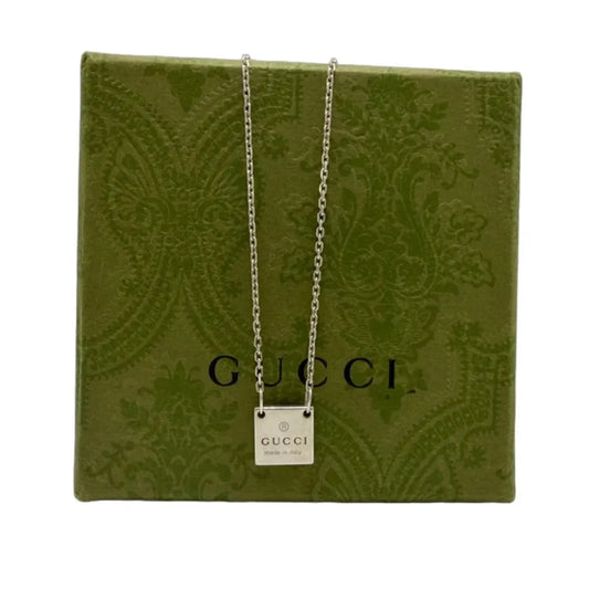 Gucci 925 Silver Logo Square Luxury Pendant Necklace
