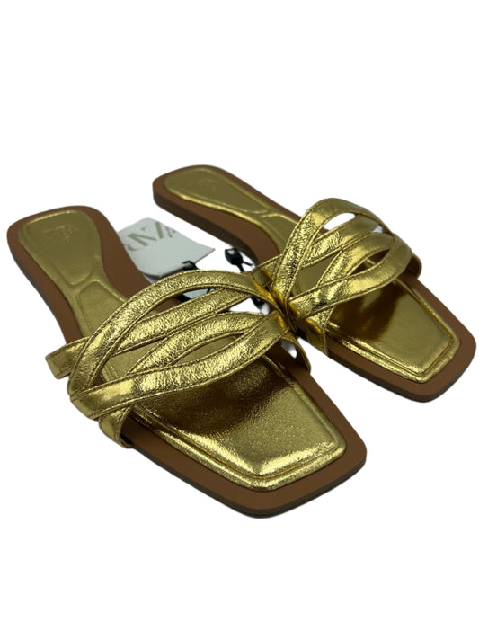 Like New! Sandals Flats By Zara In Gold, Size: 9