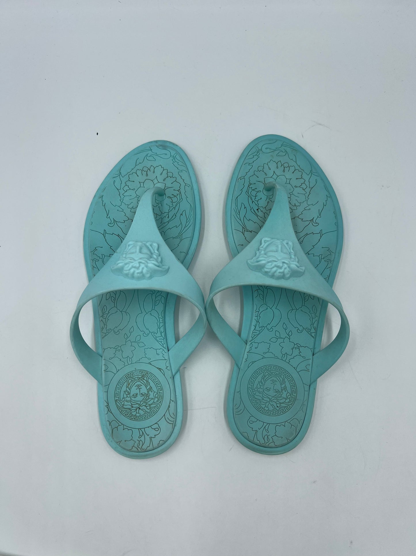 Versace Medusa Designer Sandals In Blue, Size: 6