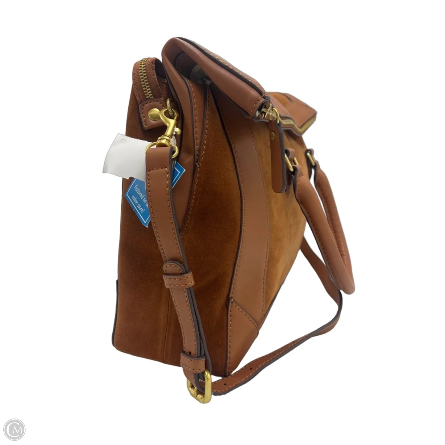 India Hicks Cognac Suede & Leather Designer Satchel Handbag