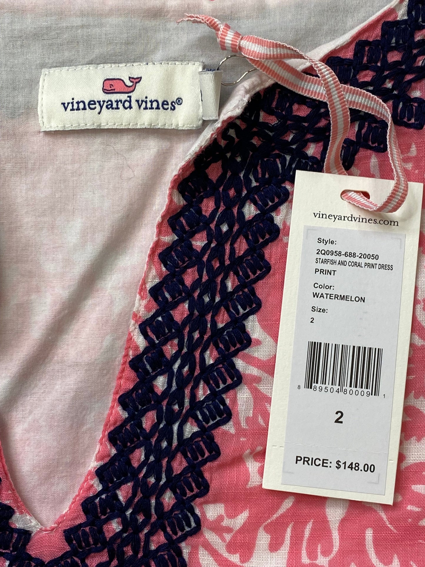 Pink Dress Casual Short Vineyard Vines, Size Xs